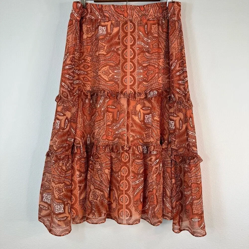 INC International Concepts Boho Tiered Midi Skirt Womens XXL Burnt‎ Orange Gypsy